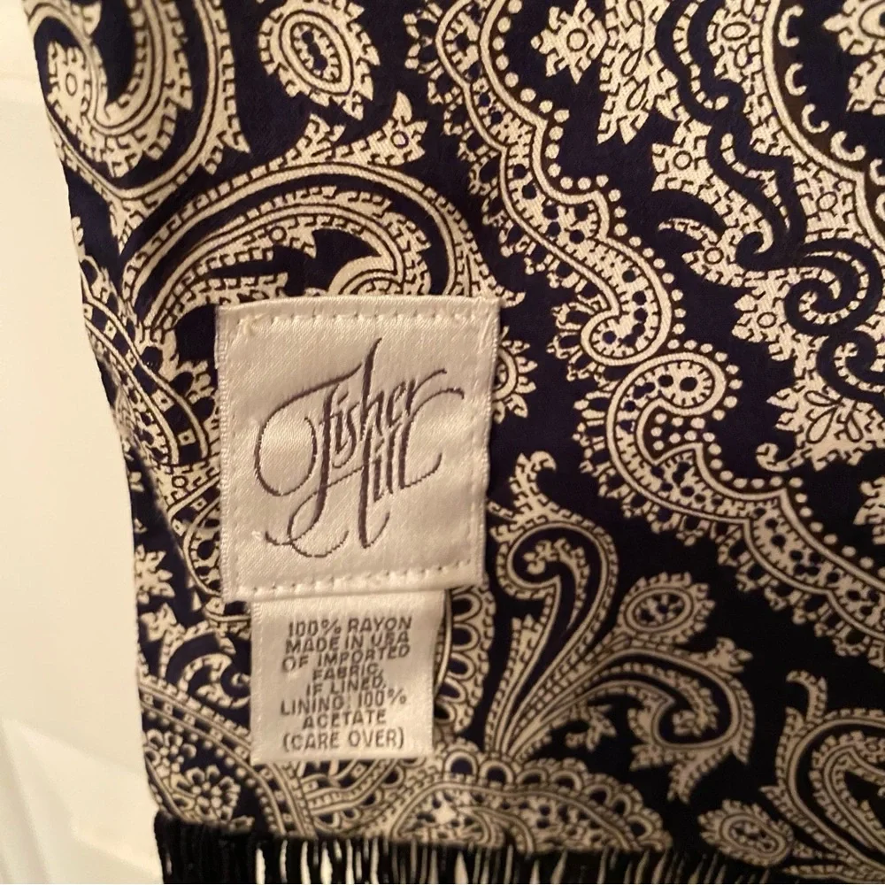 FISHER HILL SCARF BLUE WHITE PAISLEY LONG RECTANGLE FRINGE USA ACCESSORY